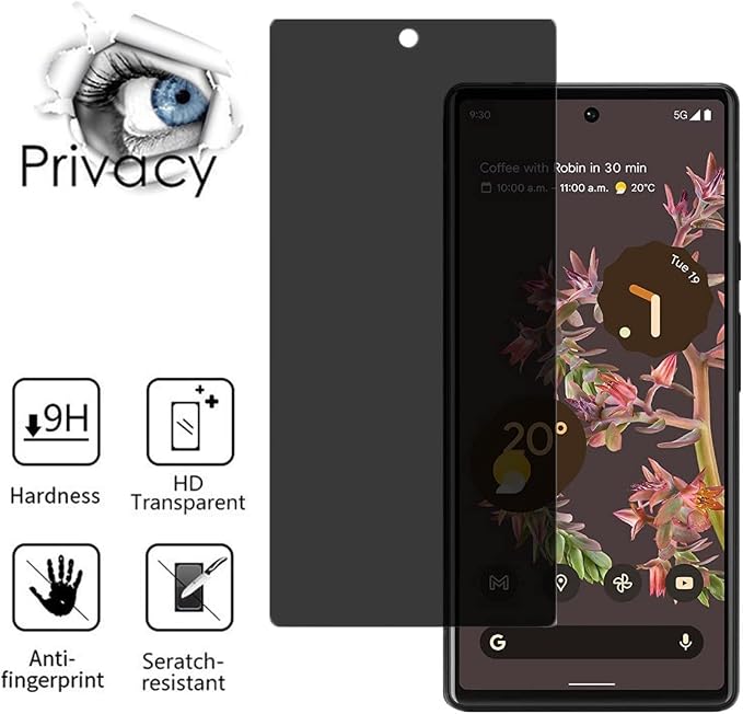 for Google Pixel 6 Privacy Screen Protector[2 Pcs] Anti-spy Anti-Scratch Easy to Install Screen Tempered Glass Protective Film for Google Pixel 6 (Not Support Fingerprint Unlock)