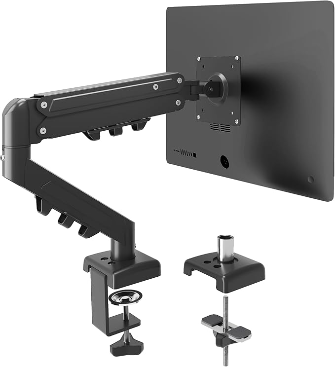 Flexispot Single Monitor Arm, 17-32 Inch Monitor Mount up to 19.84 lbs, Fast Install VESA Mount for Home Office Gaming, Full Adjustable Gas Spring with C-Clamp and Grommet Base, Black