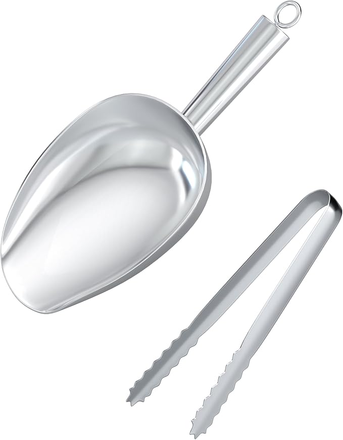 Olmaanseta Ice Tongs With Scoop For Ice Bucket,Stainless Steel Silver Scopper,For Freezer And Kitchen