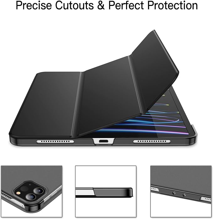 JETech Case Cover for iPad Pro 11 4/3/2 (2022/2021/2020) Black | Slim Translucent Back Design Tri-Fold Stand Auto Wake/Sleep Lightweight Shockproof Protection