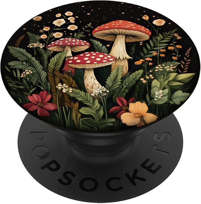 Mushroom PopSockets Adhesive PopGrip for Cell Phones - Black