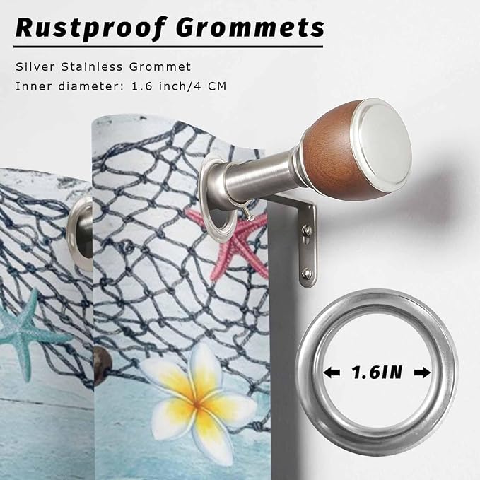Ocean Gnome Outdoor Curtains for Patio Summer Marine Plumeria Shell Wood Blue