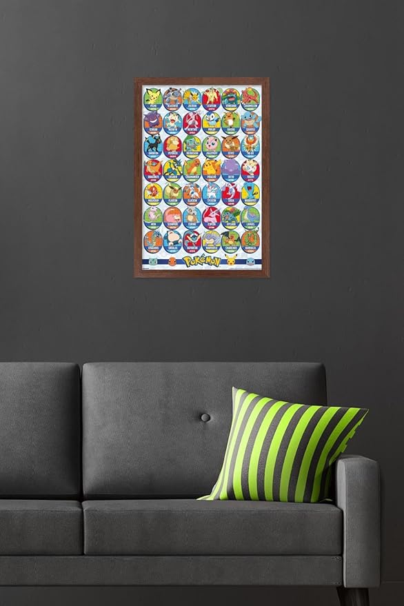 Pokémon: All-Time Favorites - Grid Wall Poster, 22.4L" x 14.7W", Mahogany Framed Version
