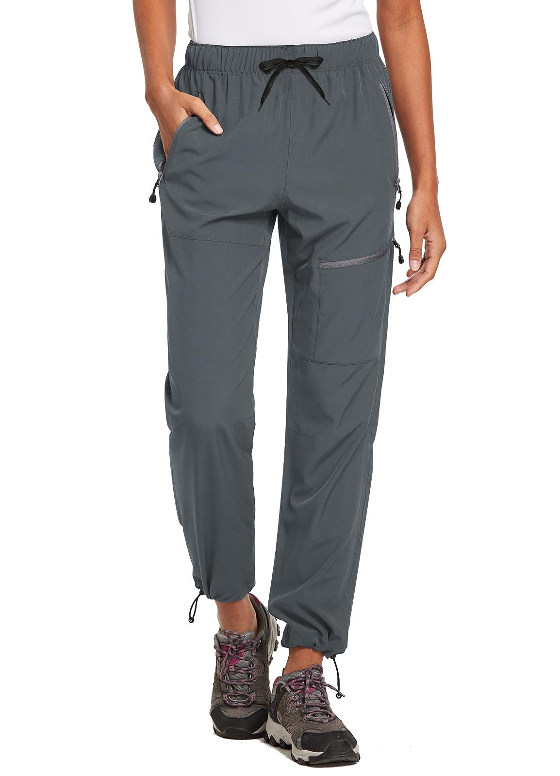 baleaf Cargo Pants for Women Petite Joggers Lightweight Quick Dry Pant Water Resistant 27'' Travel Workout Athletic Trip 27''-Dark Gray XL