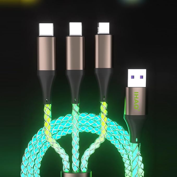 IHAO Multi Ports Charger Cable 3 Combinations in One Cable USB A to USB C/Micro USB PD Fast Charging Cord Lighted Up LED Flowing Compatible with Almost All Kinds of Electric Device-39Inches Blue