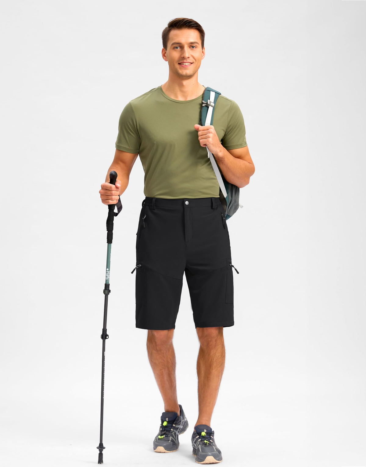 Pudolla Men's Hiking Shorts 11" Lightweight Cargo Work Shorts for Men Summer Travel Golf Casual Outdoor with 5 Pockets(Black Small)