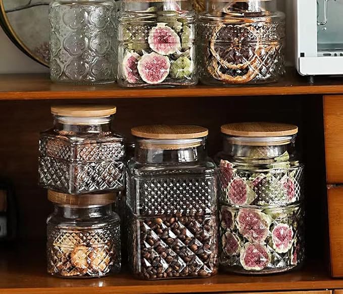Large Glass Storage Jar, 60 FL OZ Glass Food Storage Containers with Bamboo Lid, Kitchen Containers Cereal Canisters Decorative Jar for Candy Snack Cookies Coffee Tea Nuts Airtight Jars