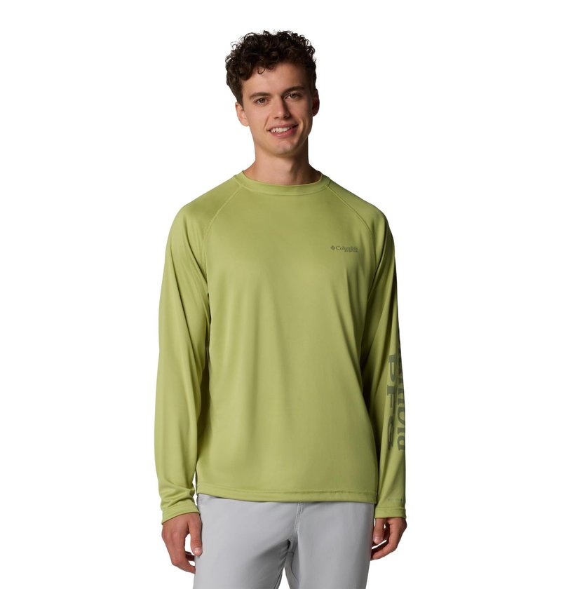 Columbia Men's PFG Terminal Tackle Long Sleeve Fishing Shirt, Pear/Cypress Logo, 3X Tall