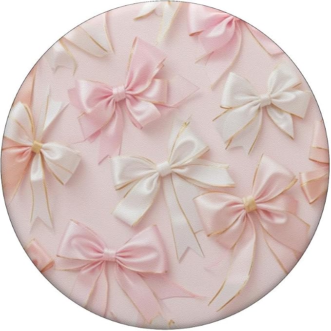 Pink White Bow Pattern Girly Illustration Print PopSockets PopWallet for MagSafe