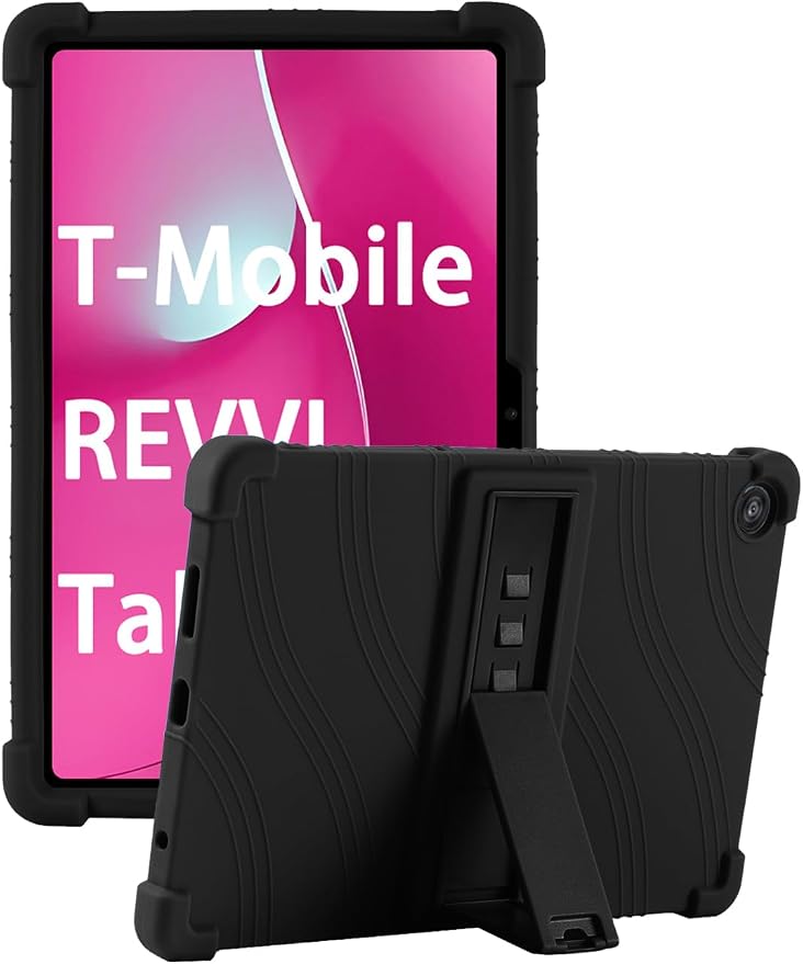 Case for T-Mobile REVVL Tab 2 10.1 Inch Tablet 2025 - Kid-Friendly Soft Silicone Cover with Adjustable Stand Compatible with T-Mobile REVVL Tab 2 5G 10.1 (Black)