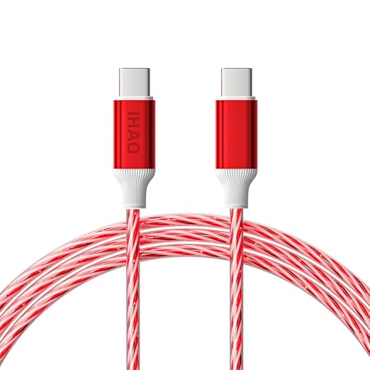 IHAO Multi Ports Light-Up USB Cable USBA to USBC/MicroUSB Cable Durable Fast Charging Cable with Visible Current Flow As Night Light Use-3in1 Blue