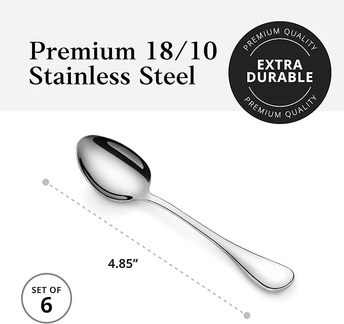 Artaste Rain 18/10 Stainless Steel Espresso Spoon Set of 6, Silver, 4.85-Inch