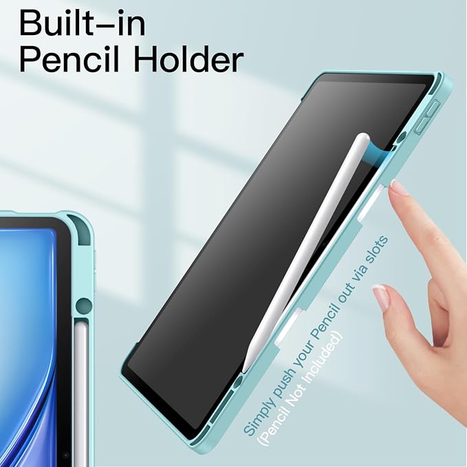 JETech Case for iPad Air 13-Inch M4/M3/M2 (2026/2025/2024) with Pencil Holder Clear Transparent Back Shell Slim Stand Shockproof Tablet Cover Auto Wake/Sleep (Black)