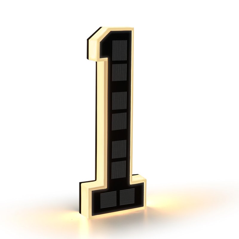 9" Solar Powered House Numbers for Outside Light Up, CARPESUN Waterproof Modern LED Backlit Address Signs, 300LM Large Exterior Illuminated Number Plate for Door, Home, Apartment, Mailbox (1-Black, 9 Inch)