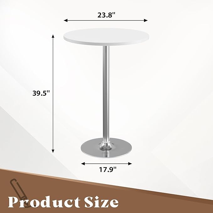 Homall Round Dining Table Bistro Pub 23.8 x 39.5 Inches Bar Table for Kitchen, Dining Room (1, White-Silver)