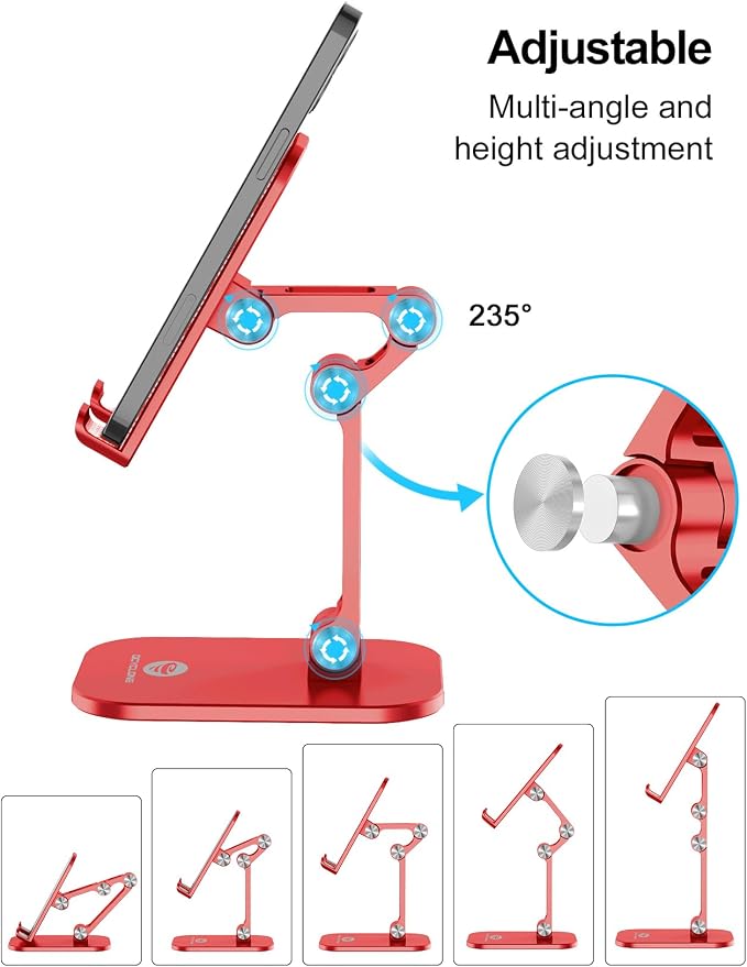 OCYCLONE Phone Stand Adjustable Height and Angle Foldable Cell Phone Stand Holder for Desk Taller iPhone Stand Compatible with 4.7-13 Smartphones iPad Tablet Beige