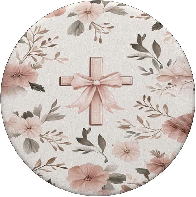 Aesthetic Christian with Bow &amp Flower Pink Faith Bow Cross PopSockets Adhesive PopGrip