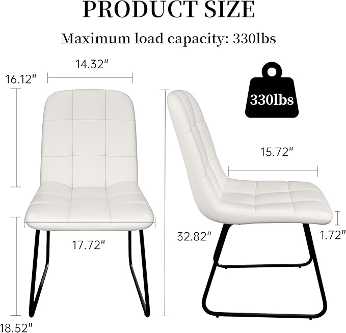 Dining Chairs Set of 4, Modern Kitchen Faux Leather Dining Room Chair for Kitchen Living Dining Room (4 White Chairs)