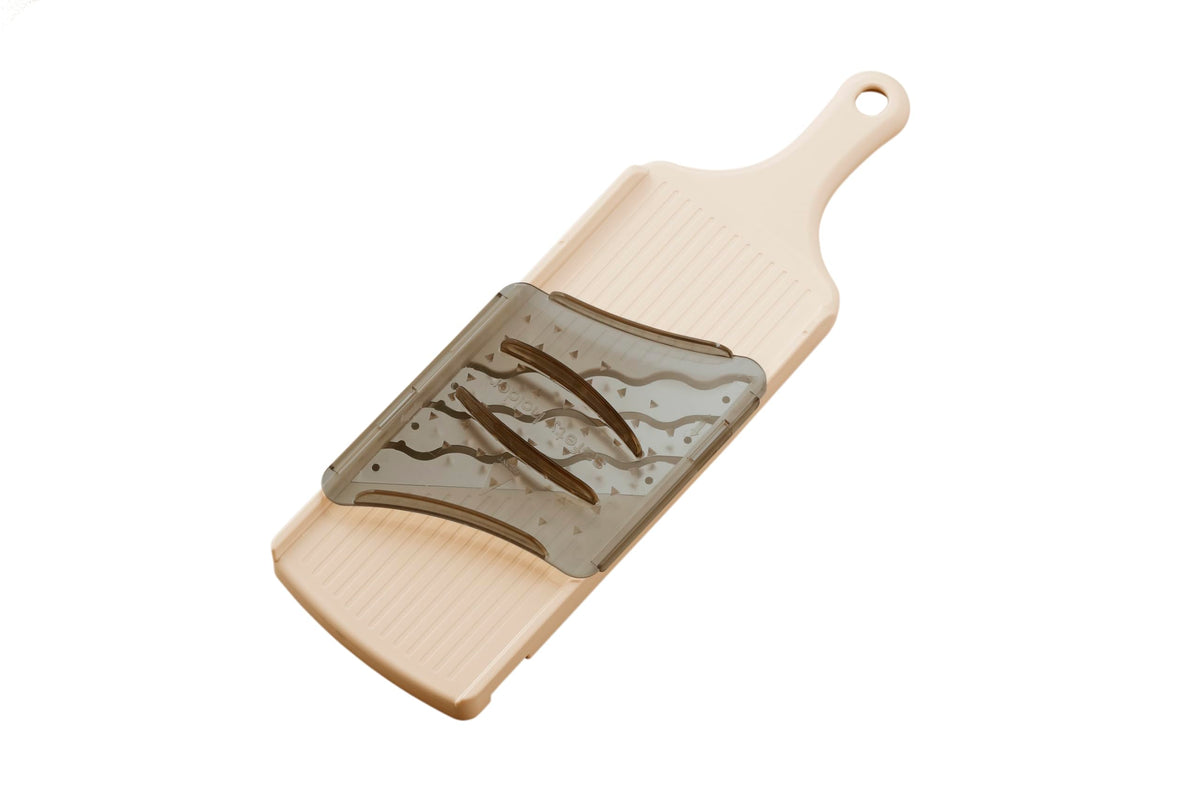 Arnest Japanese Cabbage Slicer Mandoline, 3-Blade Triple Wave Ultra-Thin Shredder for Tonkatsu-Style Slaw, Stainless Steel Wave Blades, Safety Holder, Easy-Rinse Clean, Compact Beige, Made in Japan