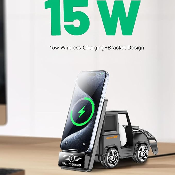 Zopsc Forklift Wireless Charging Station 3 in 1 15W Fast Charger Stand for Smartphone Smartwatch Earbuds
