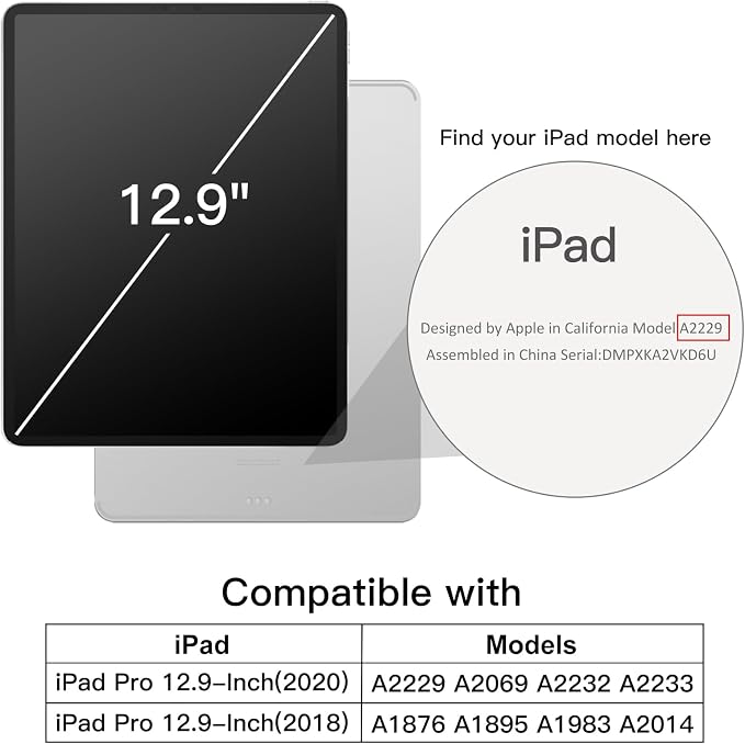 JETech Case for iPad Pro 12.9-Inch (2020/2018 Model 4th/3rd Generation) Compatible with Pencil Cover Auto Wake/Sleep (Black)