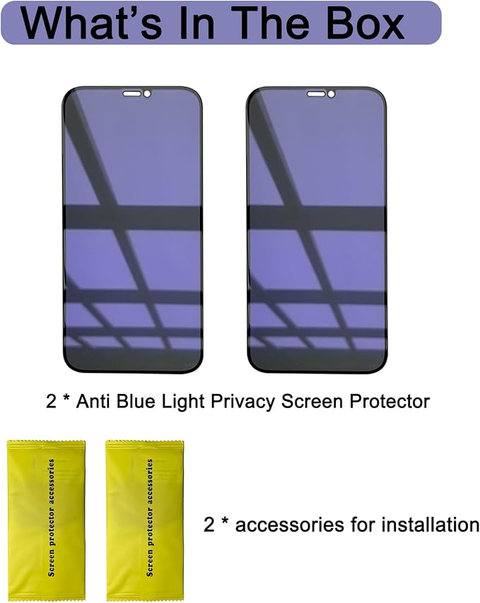 2 Pack Compatible with iPhone 12 Pro Max Privacy Screen Protector Anti-Spy Anti-Blue Light Eye Protection Tempered Glass Film Scratch Resistant Full Coverage Case Friendly