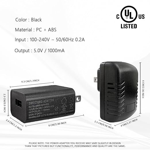 Koller Products 5V1A Power Adapter USB-A to Micro USB Cable &amp Wall Charger Compatible Aquarium LED Lights Android (Product Type May Vary)