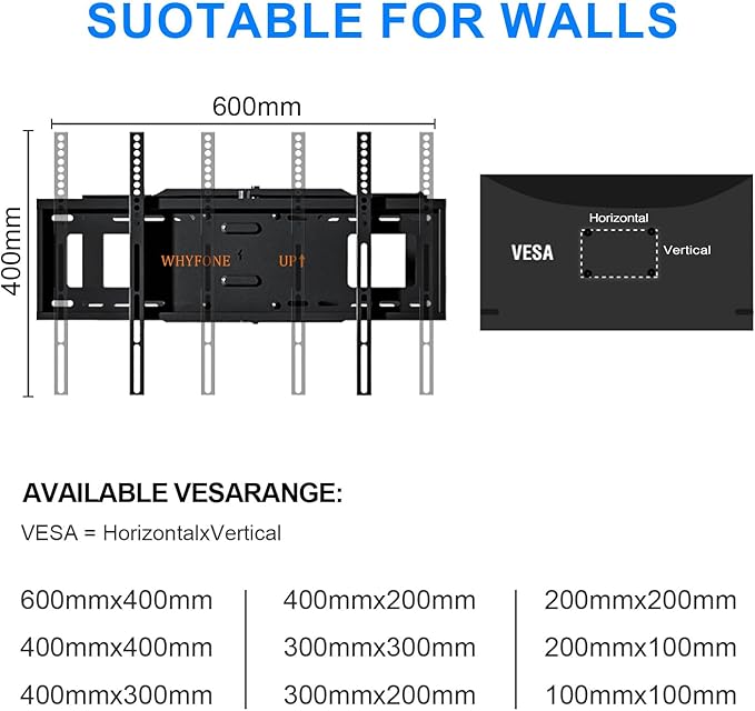 48'' Extension Extra Long Arm TV Wall Mount with Power Strip, Heavy Duty Full Motion TV Wall Mount for 37 to70,75,77,80,85'' Screens, Max VESA 600x400mm, Hold 110 lbs, 16''-24'' Wood Studs