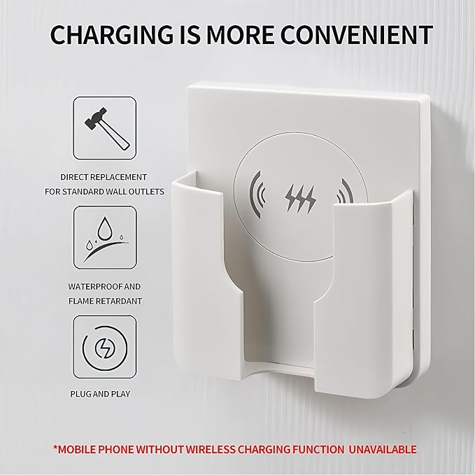 15W Qi Flush-Mount Wireless Charger 110-220V Black Wall Panel