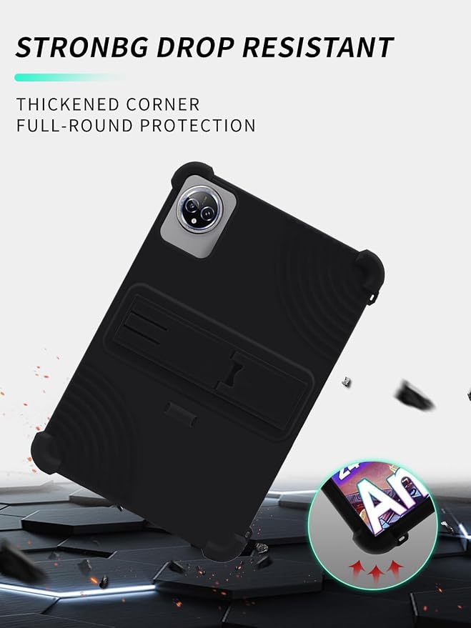 Case for Raemond K80 Tablet 10 Inch Android 15WUNIAK Hollow Back DesignHeat Dissipation Shockproof Lightweight Adjustable Kickstand Silicone Shell&ampKids Friendly Soft CaseBlack