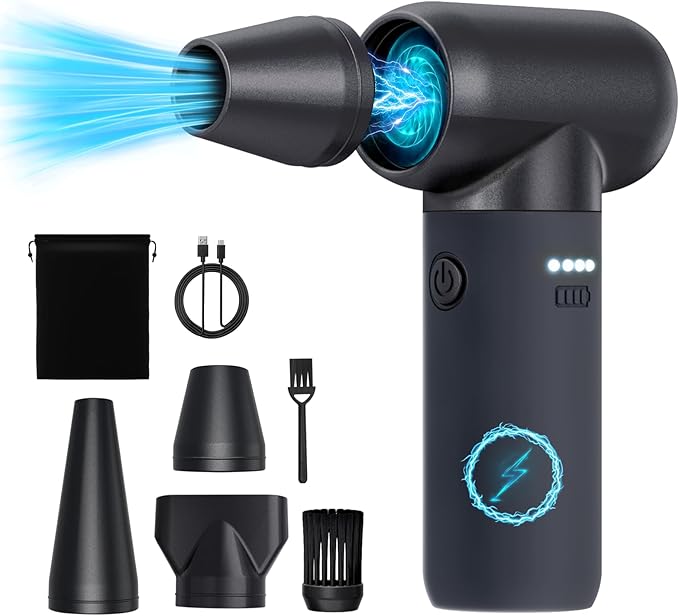Compressed Air Duster,180000RPM Electric Duster Air Blower,Cordless Rechargeable Mini Dust Blower,3 Gear Jet Fan for PC Keyboard Computer Car Outdoor House Cleaning-Black