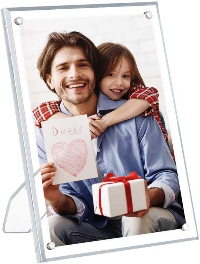 Egofine 4x6 Acrylic Picture Frame, Clear Picture Frame with Stand, Magnetic Acrylic Photo Frame for Tabletop Display Horizontally or Vertically