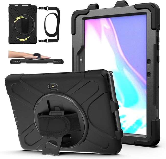 DreamerX for Samsung Galaxy Tab Active5 Pro 2025/Active 4 PRO/Active PRO 10.1 Case Heavy Duty Rugged Shockproof Drop Protection Cover with 360 Rotating Stand Handle Hand Strap Shoulder Strap Black