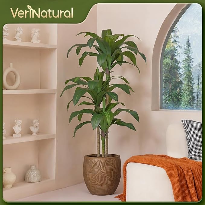 Artificial Dracaena Tree, 5FT Tall Fake Plants with UV Resistant Leaves, Faux Tropical Yucca Trees for Indoor Outdoor, Potted Large Floor Plant for Home Decor Living Room Porch, VN123