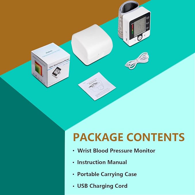 Wrist Blood Pressure Monitor for Home Use Digital Automatic Talking Wrist Blood Pressure Cuff, Rechargeable Blood Pressure Machine Adjustable Bp Cuff 3 Color Backlit LCD Display