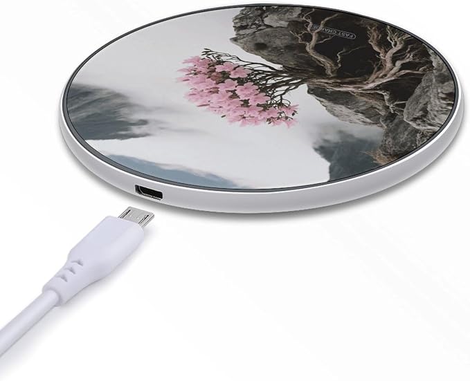 Flowers on The Cliff Wireless Charger with USB CableAluminum Alloy Frame 10W Max Compatible Fast Wireless Charging Pad- 3.2ft Cable Included for Travel Home Office Desk