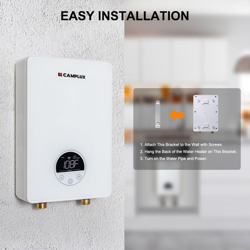 CAMPLUX Tankless Water Heater Electric 120V, 4500W Point of Use Instant Hot Water Heater, Save Space for Sink Wall Mounted LED Digital Display CSA Certified