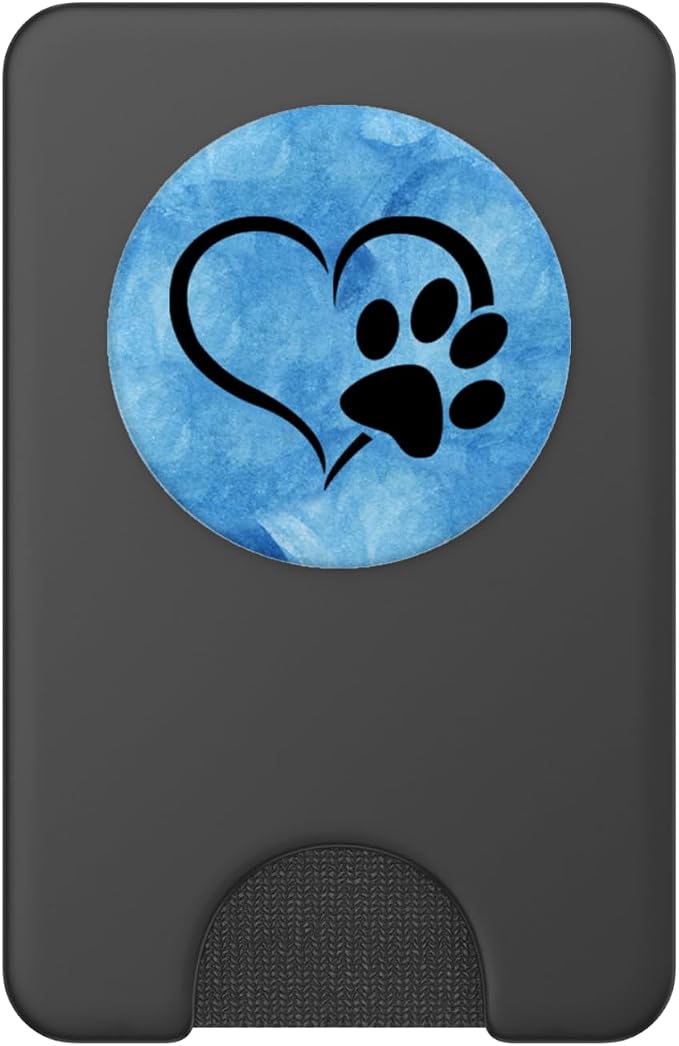 Black color Dog Paw Print Heart On Blue Ocean Watercolor PopSockets Adhesive PopGrip