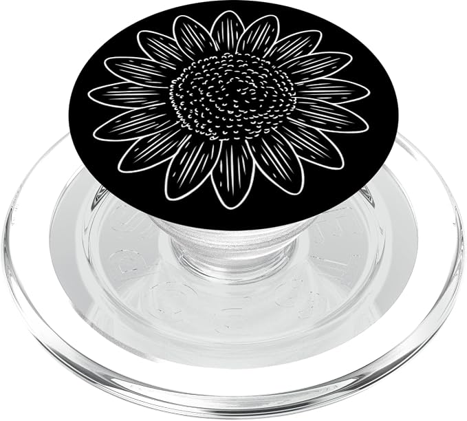 Sunflower Drawing Black and White PopSockets Adhesive PopGrip