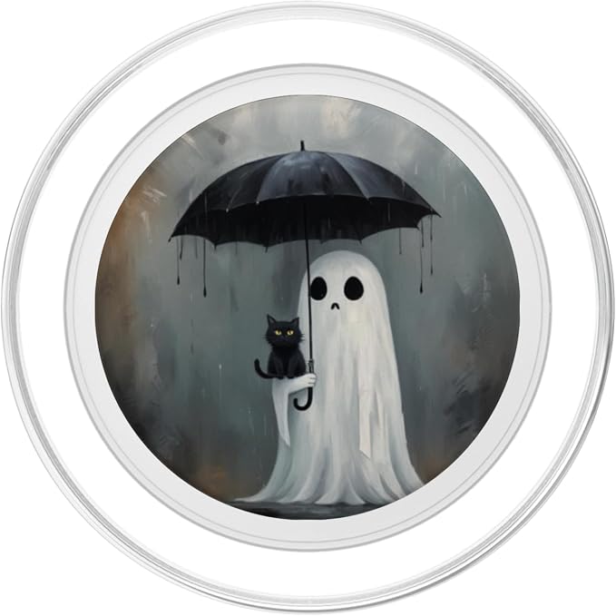 Ghost Holding Umbrella with Cat Halloween PopSockets Adhesive PopGrip