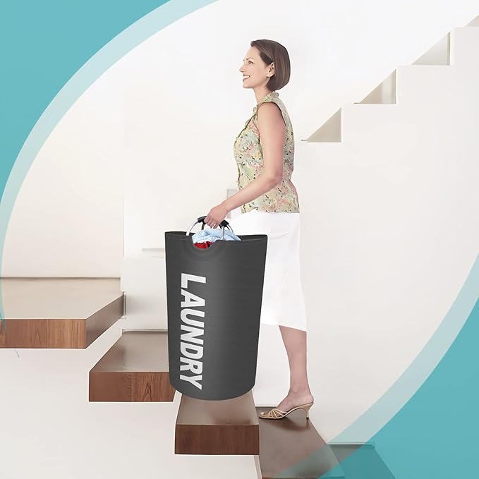 StorageRight 75L Large Laundry Basket, Laundry Hamper, Dirty Clothes Hamper for Laundry, Collapsible, Waterproof Laundry Baskets with Foam Protected Aluminum Handles for Laundry, Dorm, Family (Grey)