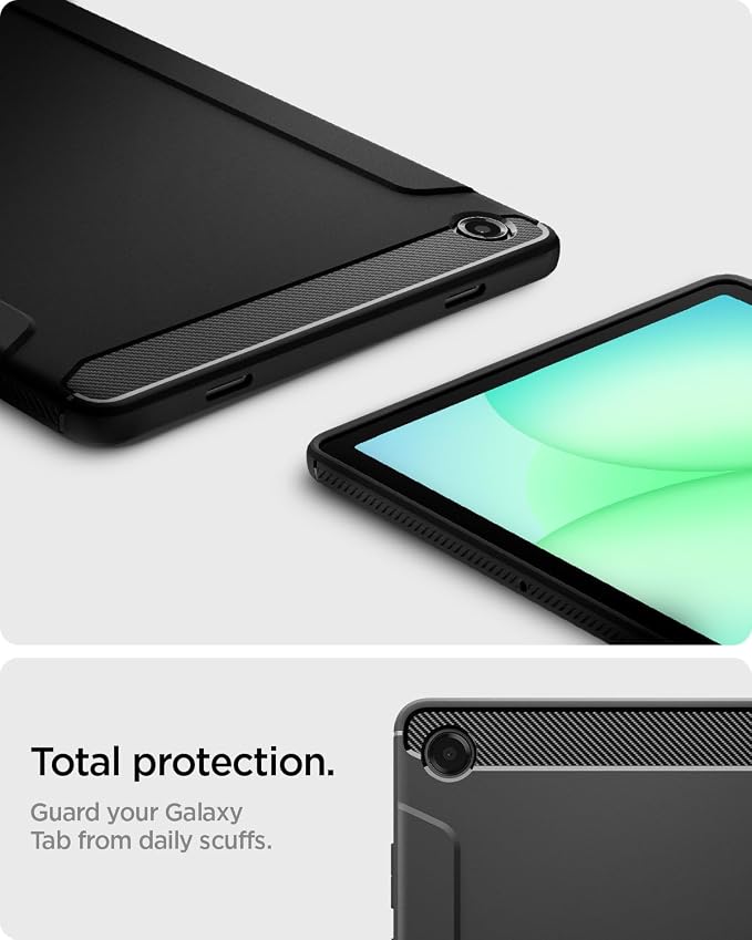 Spigen for Galaxy Tab A11+ Plus Case (2025) Rugged Armor Slim Protective Case with Carbon Fiber Design and Air Cushion Technology Matte Black