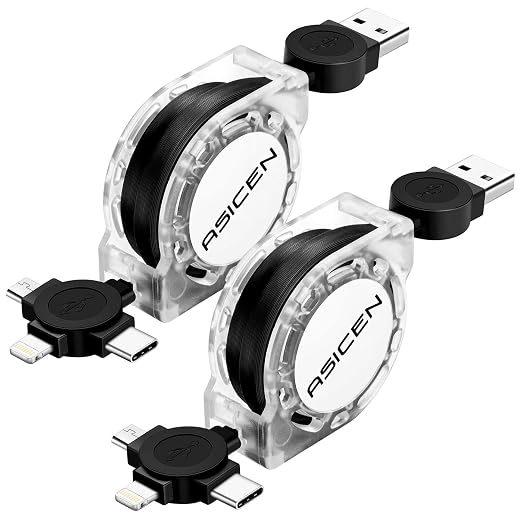 3 in 1 Retractable Multi Charging Cable Fast Charging Cord 2Pack3.3Ft | USB Cable Phone Multiple Charger with USB C/Lightning/Micro Travel Car Accessories for iPhone 17 16 15 14/Samsung/Kindle/Car