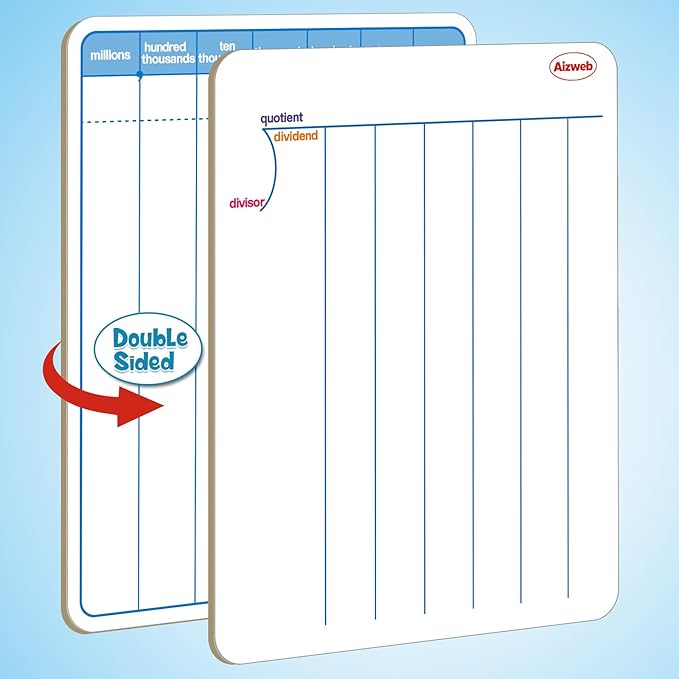Dry Erase Long Division White Board,9 x 12 Multi-Digit Computation Double-Sided Dry Erase Board,Math Manipulatives Whiteboard for Students,Classroom and Home,Small White Board(Division)