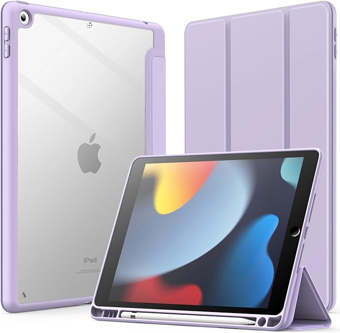 JETech Case Cover for iPad 9th/8th/7th Gen 10.2 Beige | Clear Transparent Back Pencil Holder Slim Shockproof Protection Tri-Fold Stand Auto Wake/Sleep