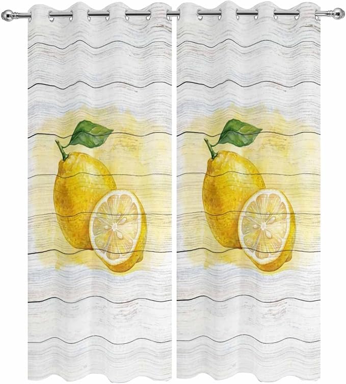 Lemons Yellow Summer Fruit Vintage Wood Outdoor Curtains