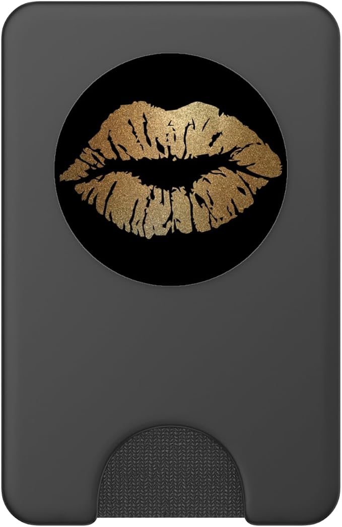 Gold Lips Black PopSockets Adhesive PopGrip