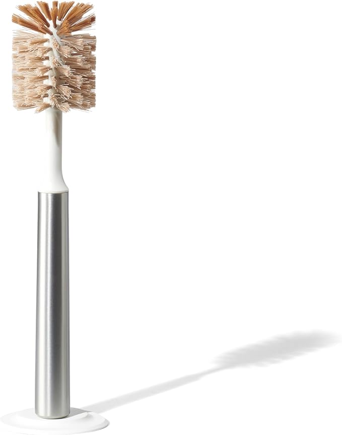 Curio Home Goods Ionic Bottle Brush, Magnetized to Stand Upright, Stainless Steel with Replaceable Head, Silver