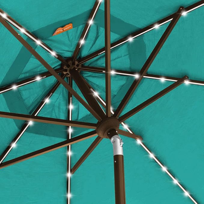 EliteShade USA 10-Year-Non-Fading Solar 9ft 3 Tiers Market Umbrella with 80 LED Lights Patio Umbrellas Outdoor Table with Ventilation,Teal