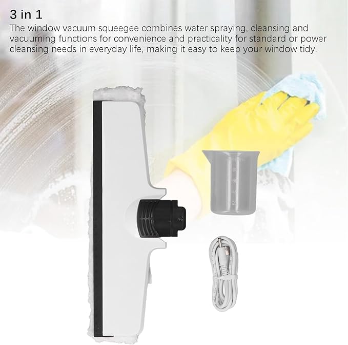 Electric Window Squeegee Glass Cleaner Tool, 3 in 1 Mirror Window Cleaner Squeegee Kit with Spray Cordless Electric Window Vacuum for Windows, Tiles, Glass, Mirror